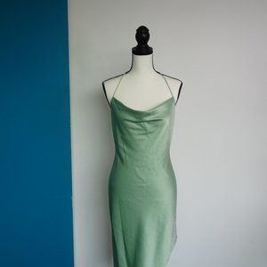 Alice + Olivia Harmony Asymmetrical Midi Dress (Light Sage, Size 6)